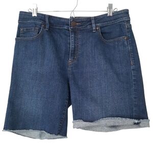 Ann Taylor Loft Denim Jean Shorts Stretch Mid Rise Womens Size 30/10 Frayed Hem